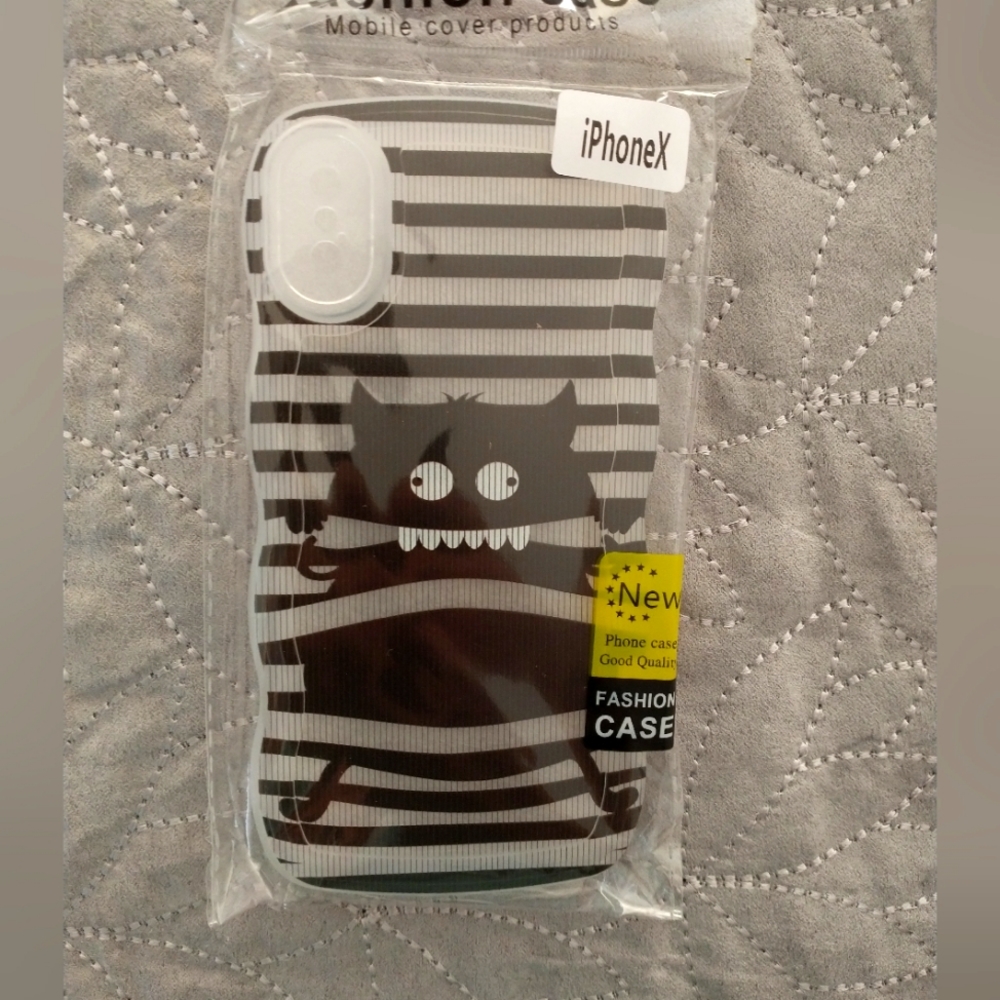Clear black/white Cat IphoneX/S Wavy Grip Case